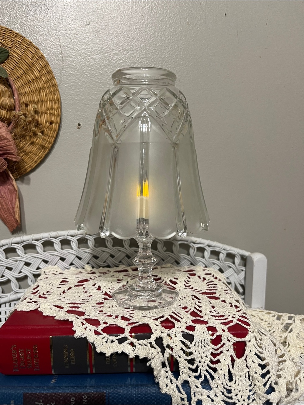 Fairy Lamp Creation Franken lamp- frosted glass shape with crystal glass base